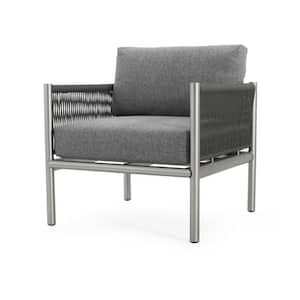 Outdoor Patio Silver Aluminum Frame Club Chairs with Dark grey Cushions, (Set of 2)