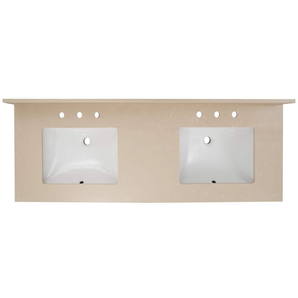 61 in. Beige Cosmic Sand Double Sink Vanity Top with White Ceramic Undermount Sinks