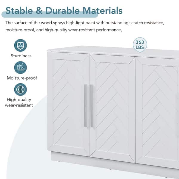 60.1 in. W x 15.8 in. D x 32 in. H White Linen Cabinet with