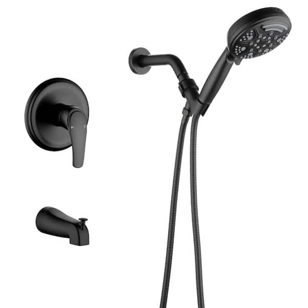 WATWAT Single Handle 9-Spray Tub and Shower Faucet Combo 1.8 GPM in. Matte Black (Valve Included)