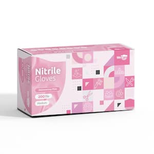 Medium Nitrile Latex Free and Powder Free Disposable Gloves in Shimmering Pink (200-Count)