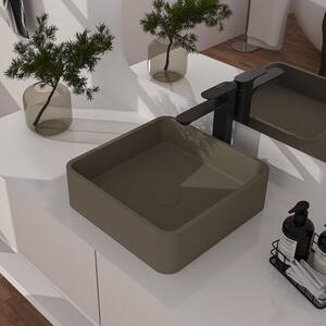 Concrete Square Bathroom Sink Vessel Sink Art Basin in Taupe Clay with the Same Color Drainer