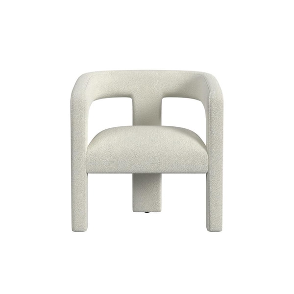 White Boucle Polyester Upholstered Accent Chair