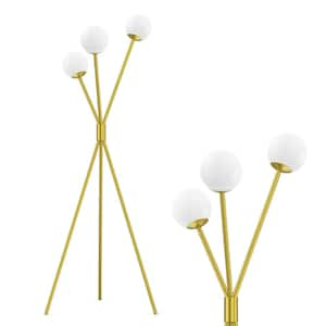 Oklahoma 65-In Brass Tripod Floor Lamp With 3 White Glass Lampshade