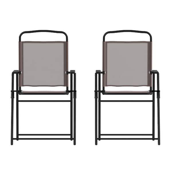 Carnegy Avenue Black Steel Outdoor Lounge Chair in Brown (Set of 2)