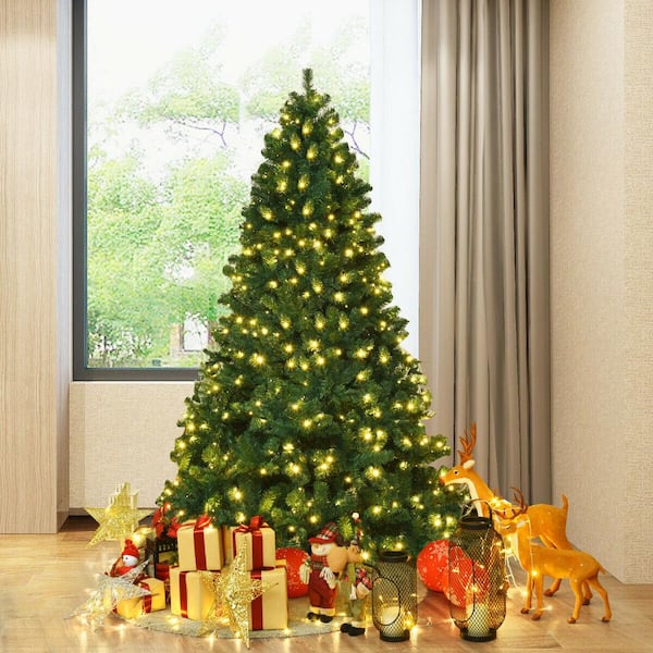 7 ft. Green Pre-lit Artificial Natural Christmas Tree with LED Lights