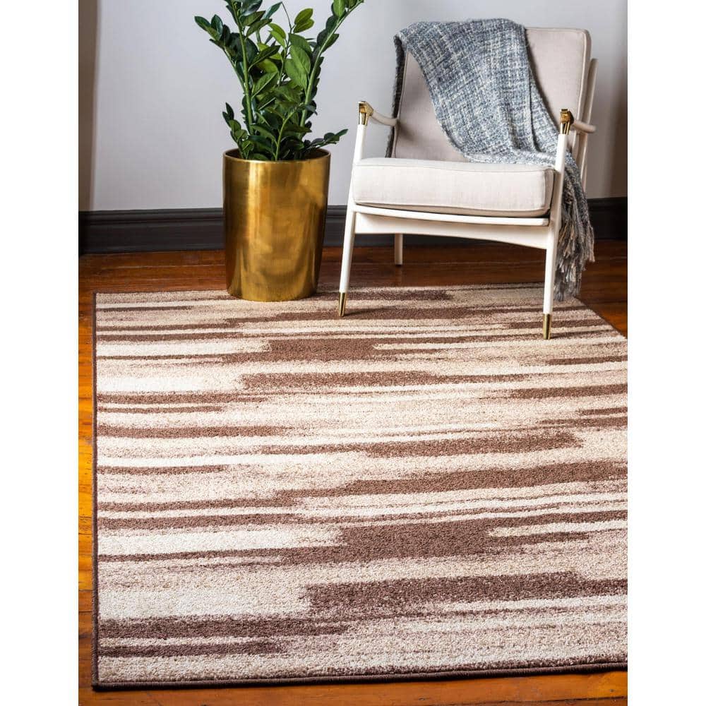 Equinox Beige & Dark Brown 8' x 10' Stain-Resistant Area Rug