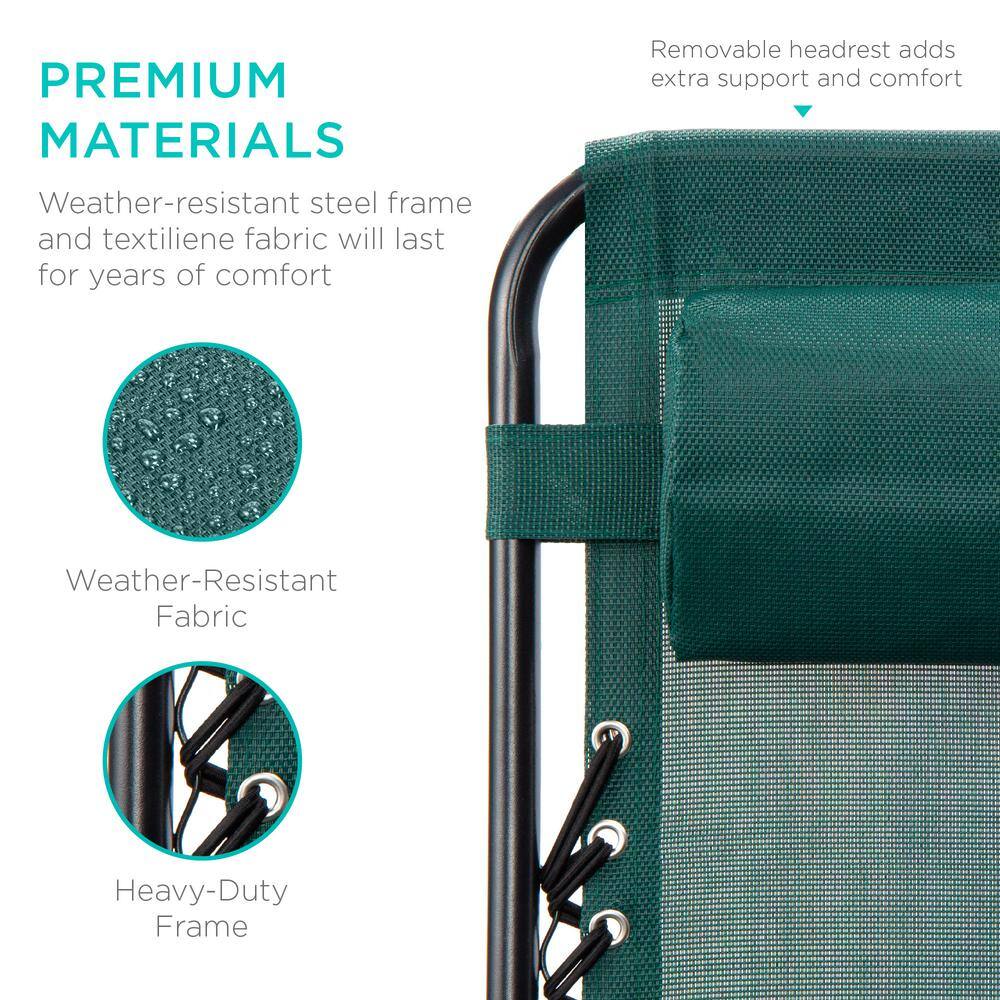 Forest Green Adjustable Zero Gravity Patio Lounger with Cup Holders