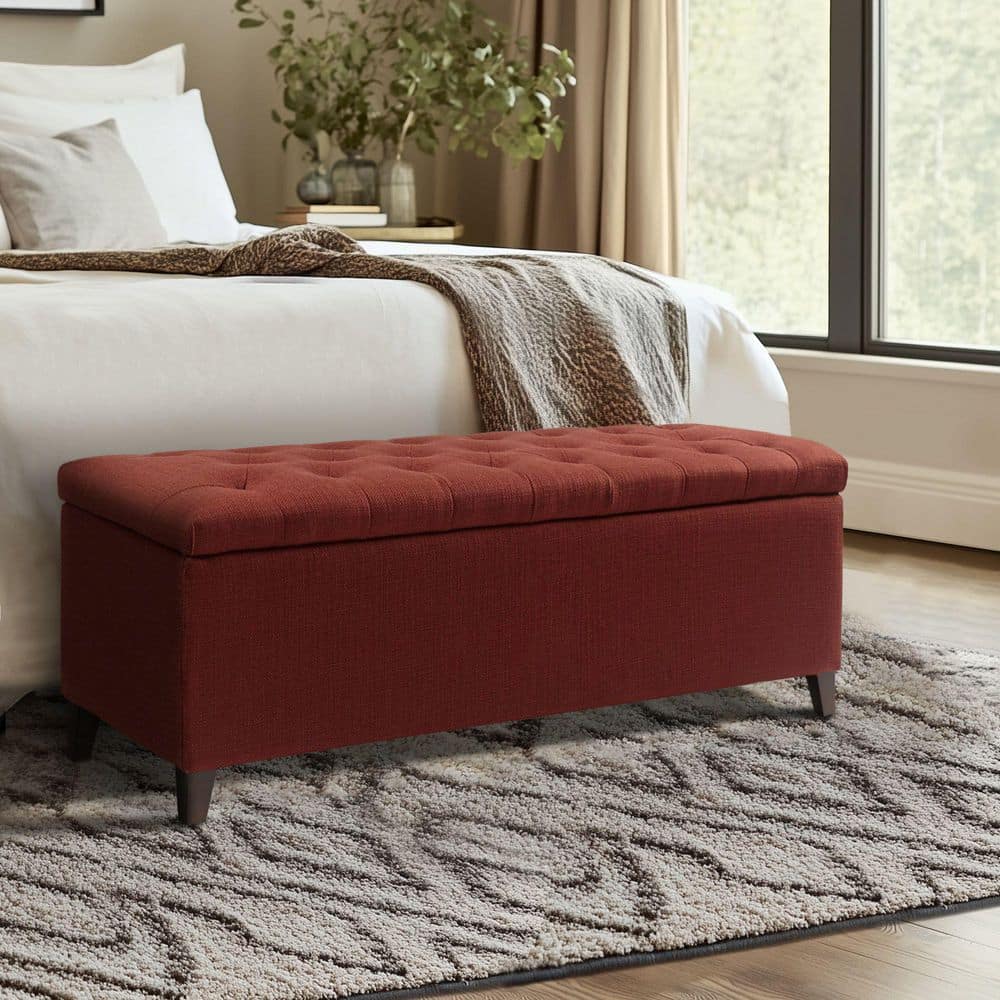 Elegant Rust Red Tufted Polyester Storage Bench with Ample Space