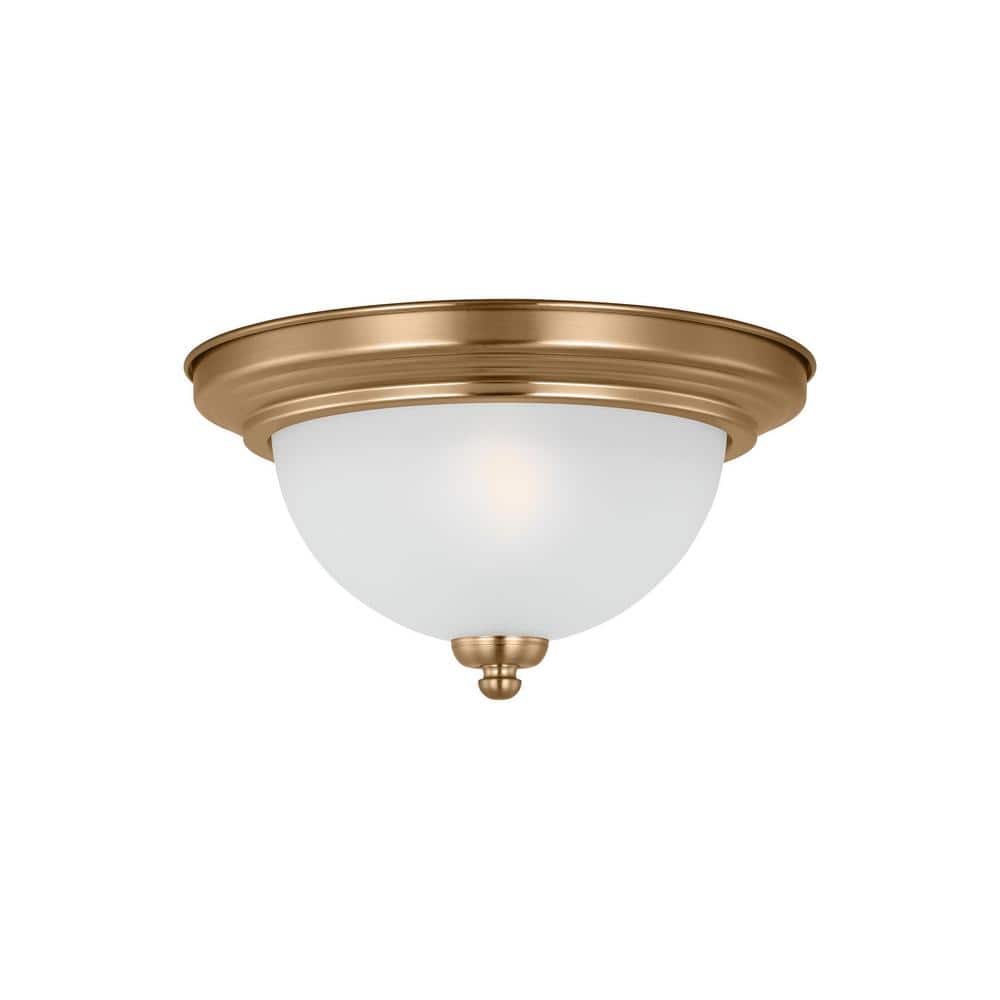 Satin Brass Geary 1-Light Flush Mount with Etched Glass Bowl