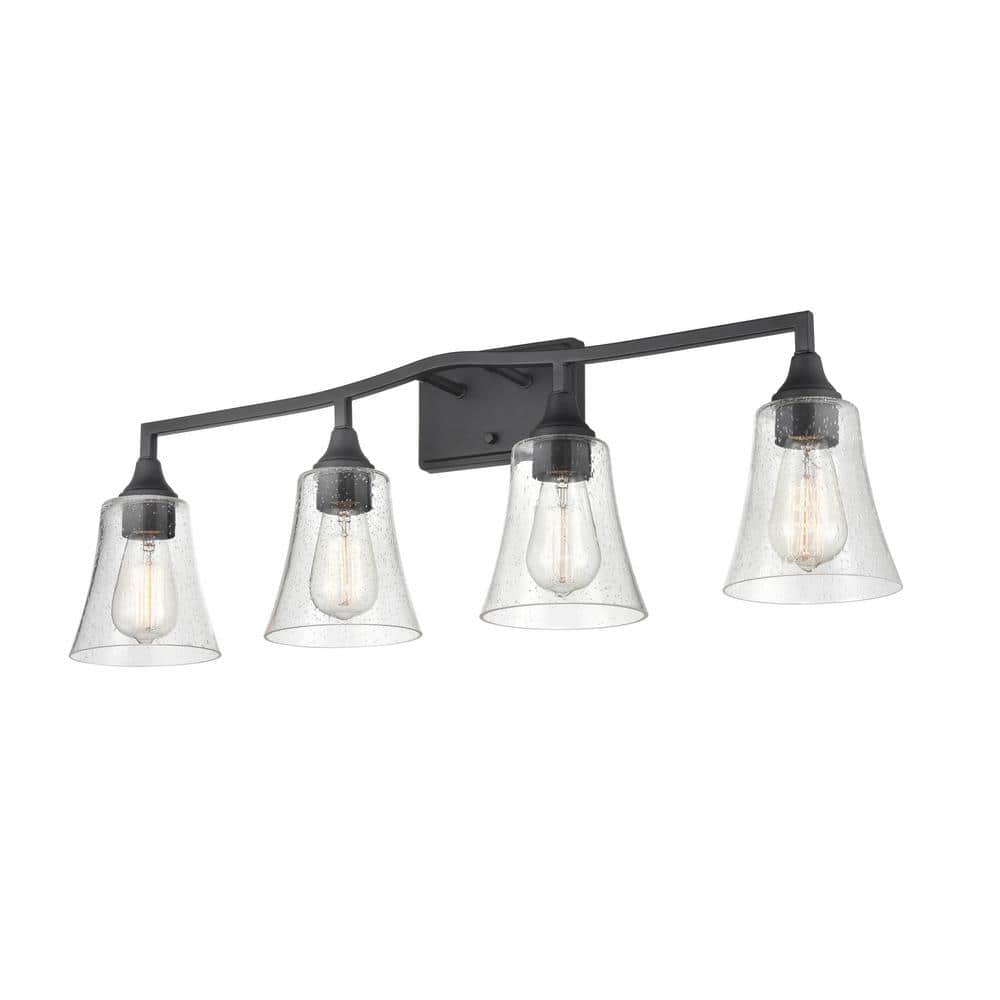 Matte Black 4-Light Vanity Fixture with Clear Glass Shades