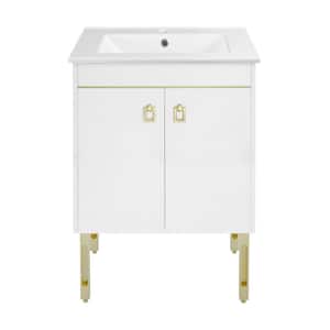 Lumiere 24 in. W x 18.31 in. D x 33.44 in. H Freestanding, Bathroom Vanity in Glossy White and Gold