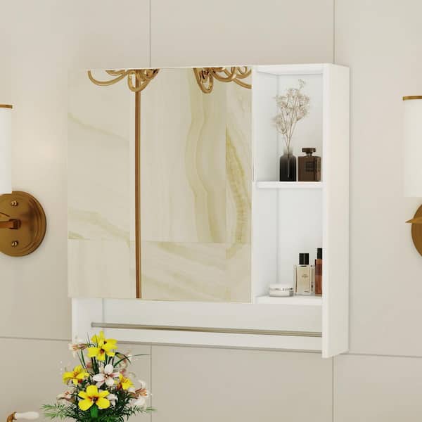 21.6 in. W x 22 in. H White Rectangular Wall Mounted Medicine Cabinet with Mirror, Shelves and Towel Rack