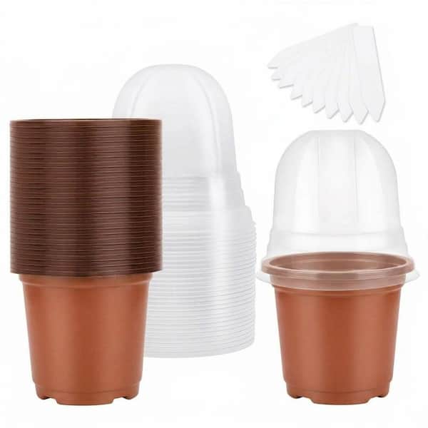3.2 in Red Plastic w/ Humidity Dome 4 in. Soft Plastic Gardening Pot Planting Containers Cups with 10pcs Labels, 30 Sets
