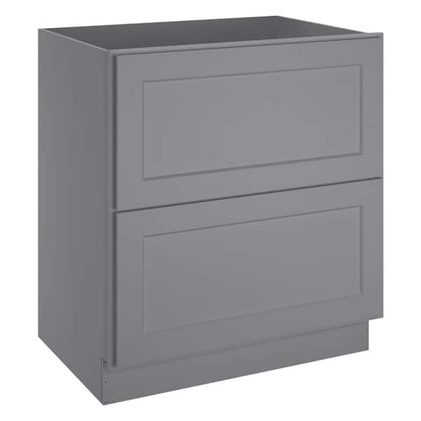 HOMEIBRO 30 in. W x 24 in. D x 34.5 in. H in Shaker Gray Plywood Ready to Assemble Floor Base Kitchen Cabinet with 2 Drawers