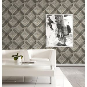 Wood Tiles Grey & Black Paper Non-Pasted Strippable Wallpaper Roll (Cover 56.05 sq. ft.)