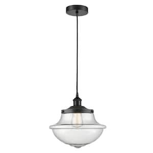 Oxford 100-Watt 1 Light Matte Black Shaded Mini Pendant Light with Seeded glass Seeded Glass Shade