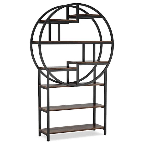 TRIBESIGNS WAY TO ORIGIN Frailey 75 in. Tall Brown Black Wood 8-Shelf Standard Bookcase Corner Narrow Metal Storage Rack Etagere Book Shelves
