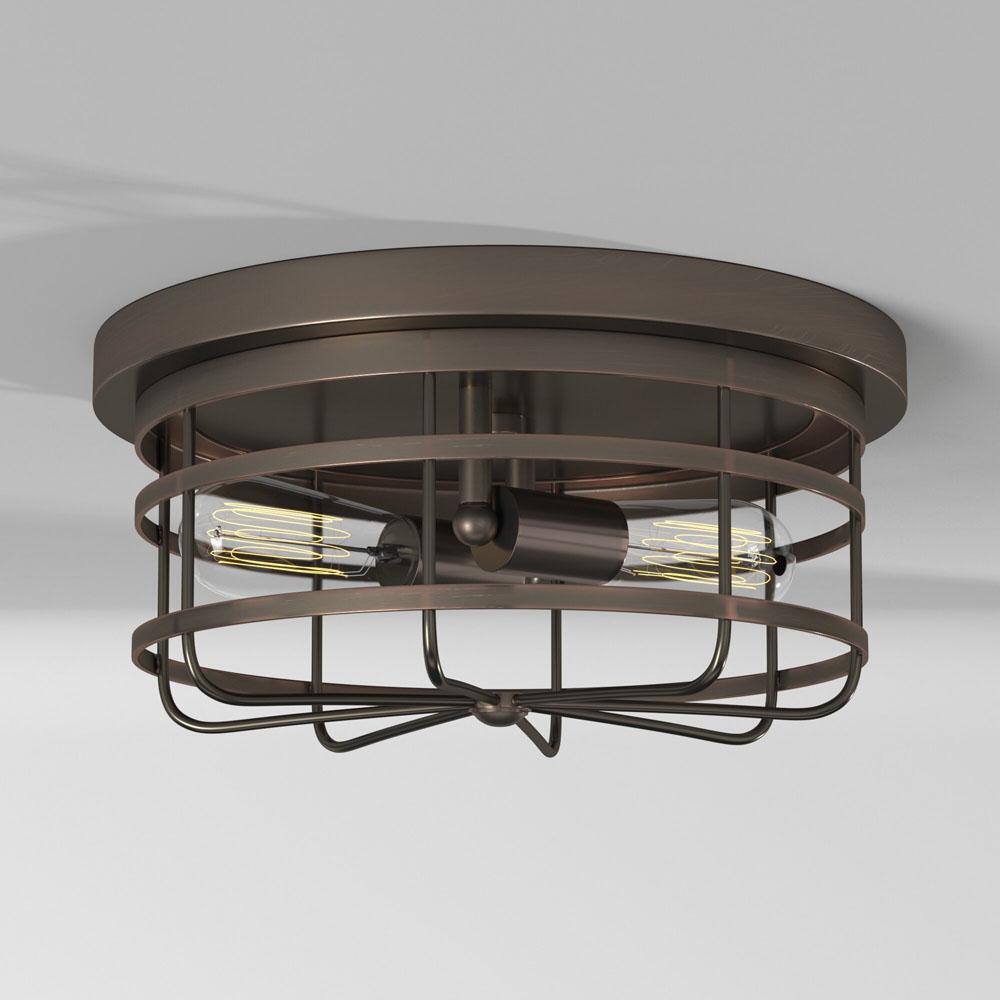 Bronze and Clear Glass Drum Flushmount Ceiling Light
