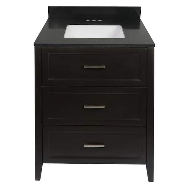 Amluxx Capri 31 in. W x 22 in. D Bath Vanity in Espresso with Quartz Stone Vanity Top in Galaxy Black with White Basin