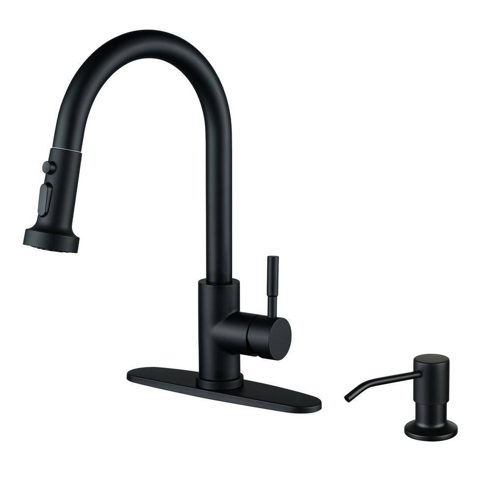 Single Handle Pull Down Sprayer Kitchen Faucet with 3-Modes Advanced Spray and Soap Dispenser in Matte Black price history on PriceWatchPro