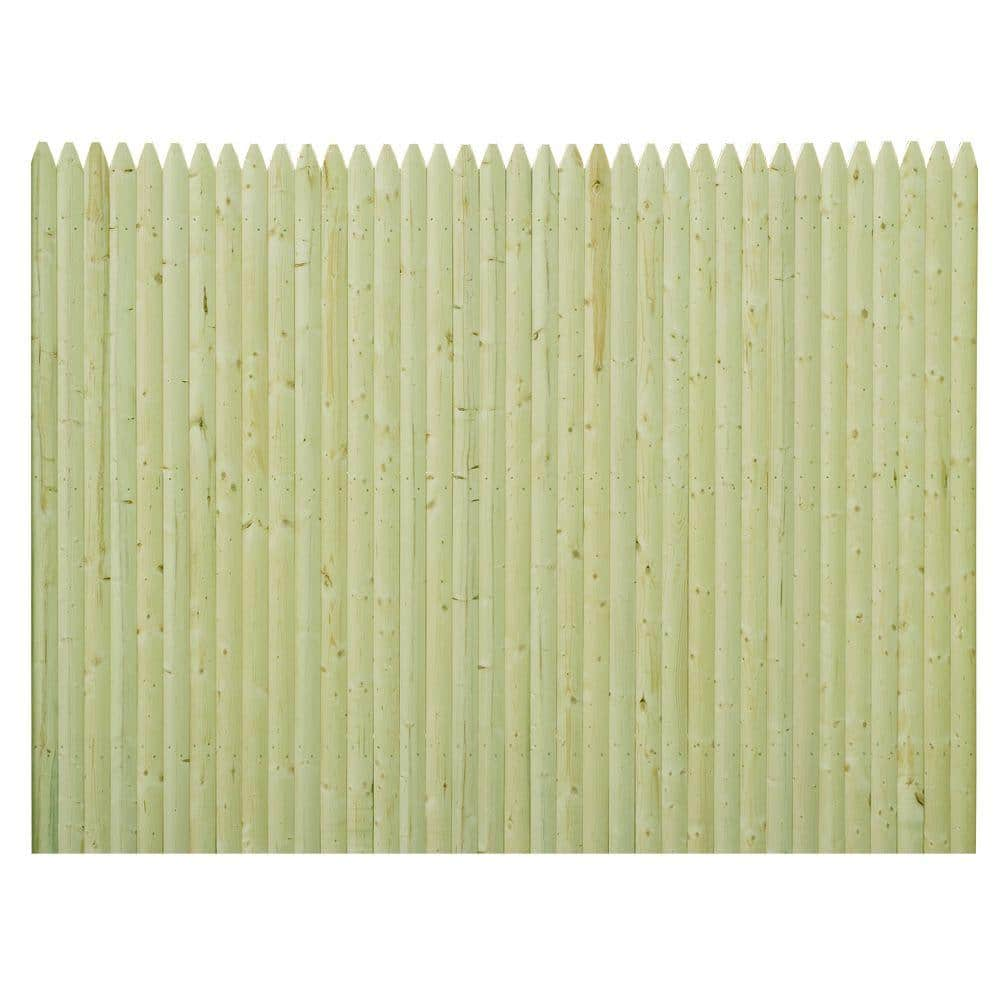 Suntrellis 6 ft. x 8 ft. Pressure Treated Spruce Pine Fir 3 4 in. x 3 in. Privacy Pointed Flat Wood Fence Panel FMS633436 The Home Depot