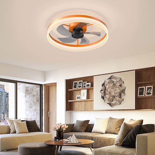 20 in. Smart Indoor Orange Flush Mount Ceiling Fan with Light Dimmable LED with APP/Remote Included and Reversible Motor Lighting