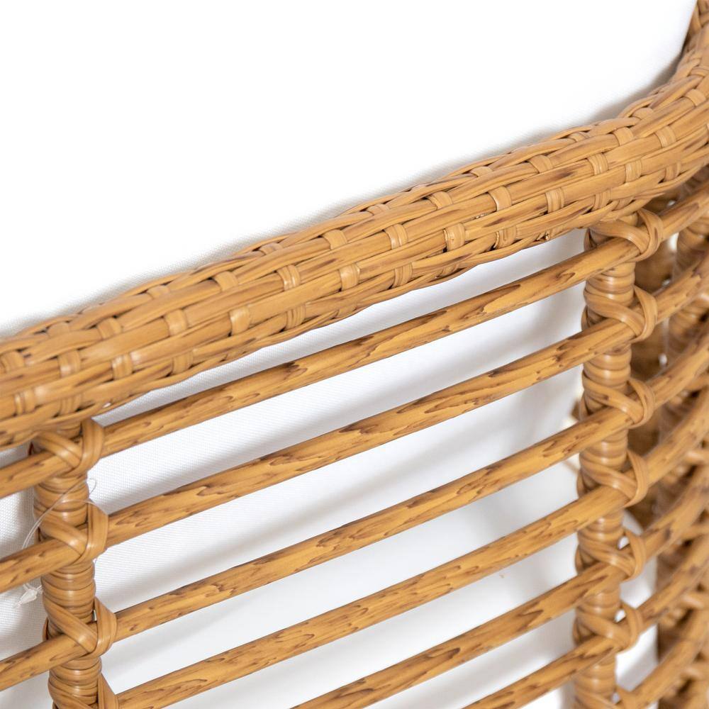 Light Brown Wicker Outdoor Club Chair with White Cushions, Set of 2