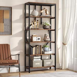 Alan 27.6 in. Wide Vintage Brown 6-shelf Etagere Bookcase with Open Back