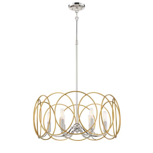 Minka Lavery Chassell 6-Light Honey Gold with Polished Nickel Pendant