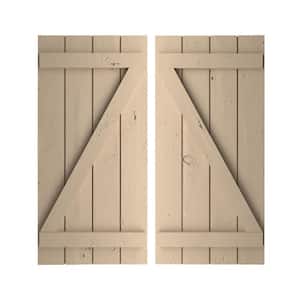 23.5 in. x 26 in. Timberthane Polyurethane 4-Board Spaced Board-n-Batten Knotty Pine Faux Wood Shutters w/Z-Board Pair