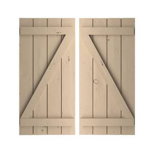 23.5 in. x 48 in. Timberthane Polyurethane 4-Board Spaced Board-n-Batten Knotty Pine Faux Wood Shutters w/Z-Board Pair