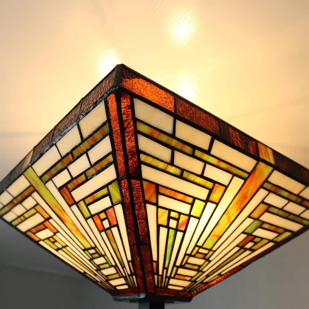 Tiffany Style Black and Multicolor Stained Glass Semi Flush Mount Light