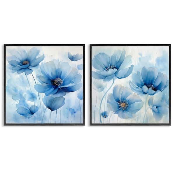 Stupell Industries Saturated Blue Blossoms by Irena Orlov 2 Pieces Black Framed Nature Giclee Art Print 17 in. x 17 in.