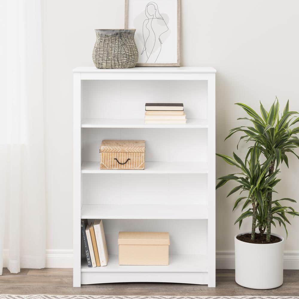Transitional White Lacquered 4-Shelf Adjustable Bookcase