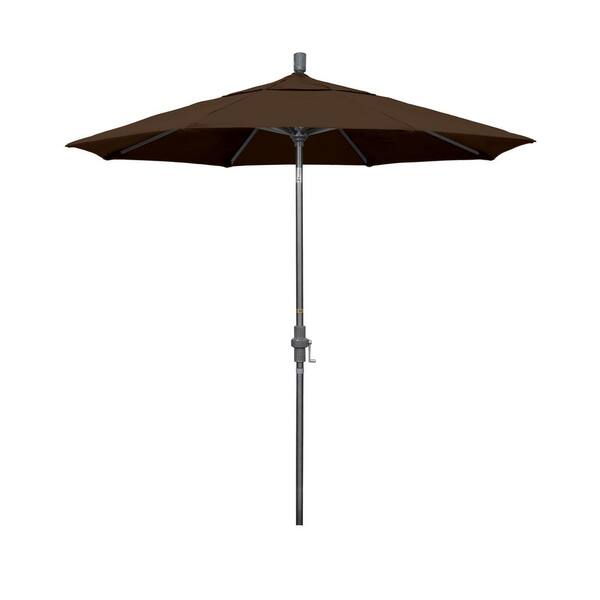 California Umbrella 7.5 ft. Hammertone Grey Aluminum Market Patio Umbrella Collar Tilt Crank Lift in Mocha Pacifica