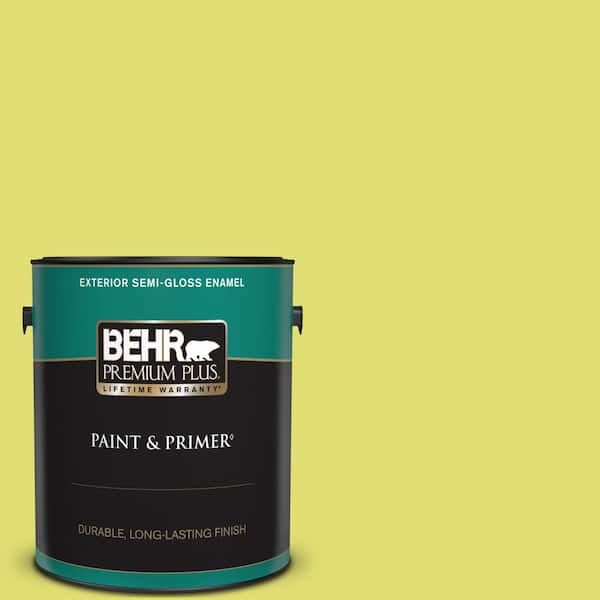 BEHR PREMIUM PLUS 1 gal. #400B-4 Citron Semi-Gloss Enamel Exterior Paint & Primer