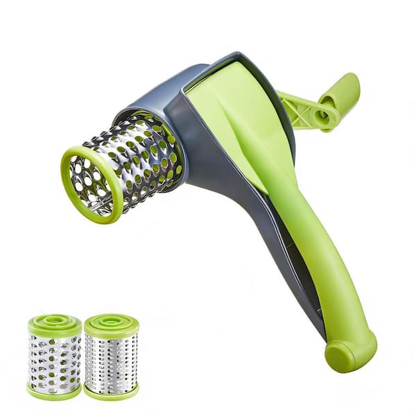 Cheese Grater with Handle, Kitchen Parmesan Cheese Grater with 2 Stainless Steel Drums, Rotary Cheese Graters Handheld