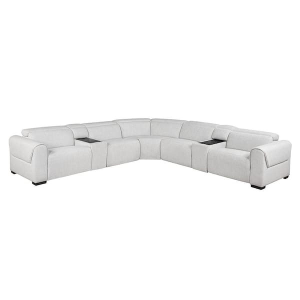 Violetta 137.5 in Pillow Top Arm 7-Piece Chenille Modular Power Reclining Sectional Sofa in. Cloud with Power Headrests
