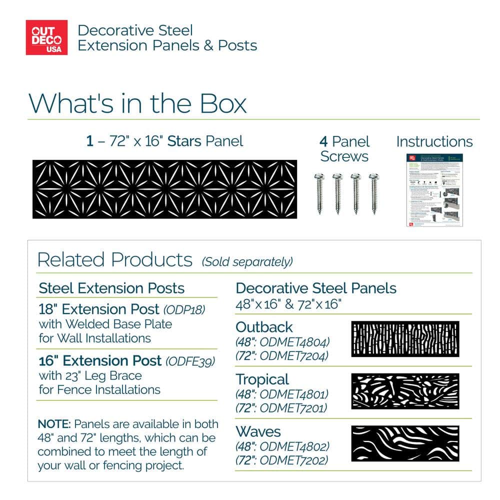 Black Galvanized Steel Decorative Privacy Panel with Star Pattern