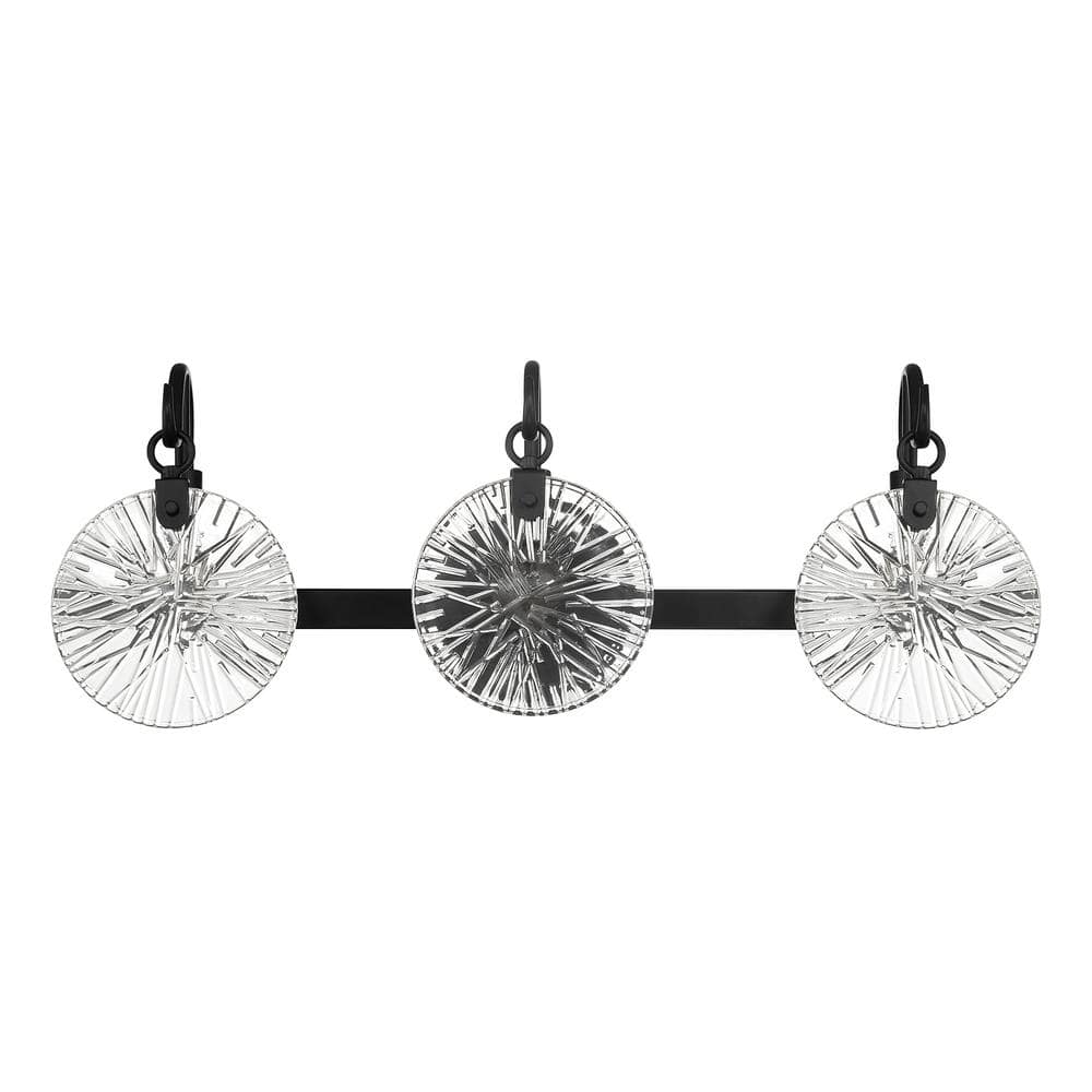 Matte Black 3-Light Vanity with Starburst Clear Glass Shades