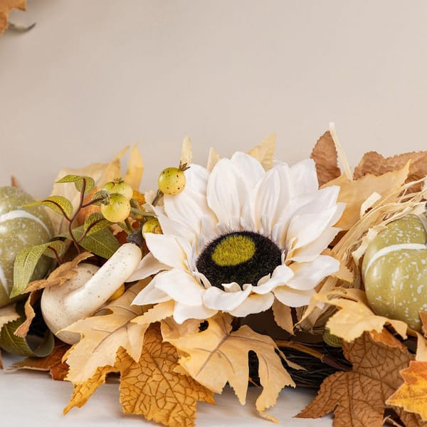 Glitzhome 72 in. L Fall Neutral Sunflower, Pumpkin and Leaf Unlit