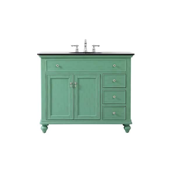 Unbranded Timeless Home 42 in. W Single Bath Vanity in Vintage Mint with Granite Vanity Top in Black with White Basin