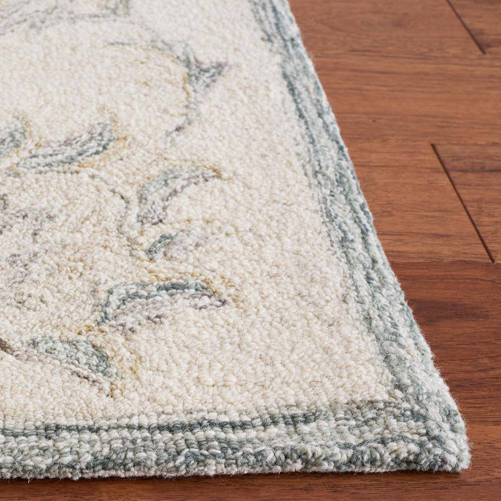 Ivory and Sage Floral Handmade Wool Tufted Area Rug, 3' x 5'