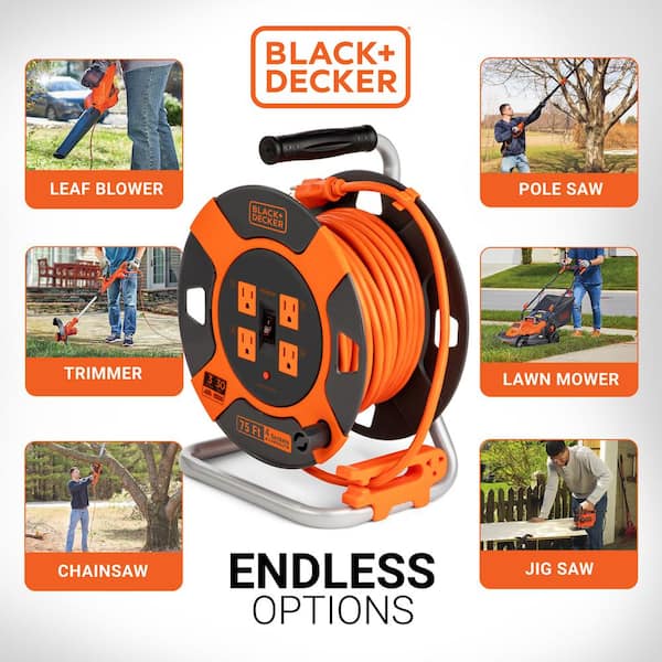 BLACK+DECKER 75 ft. 4 Outlets Retractable Extension Cord with 14