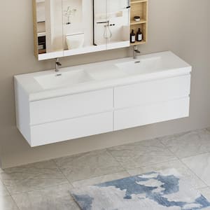 Achilles 71 in. W x 20 in. D x 22.5 in. H Double Sink Floating Bath Vanity in Glossy White with White Resin Top