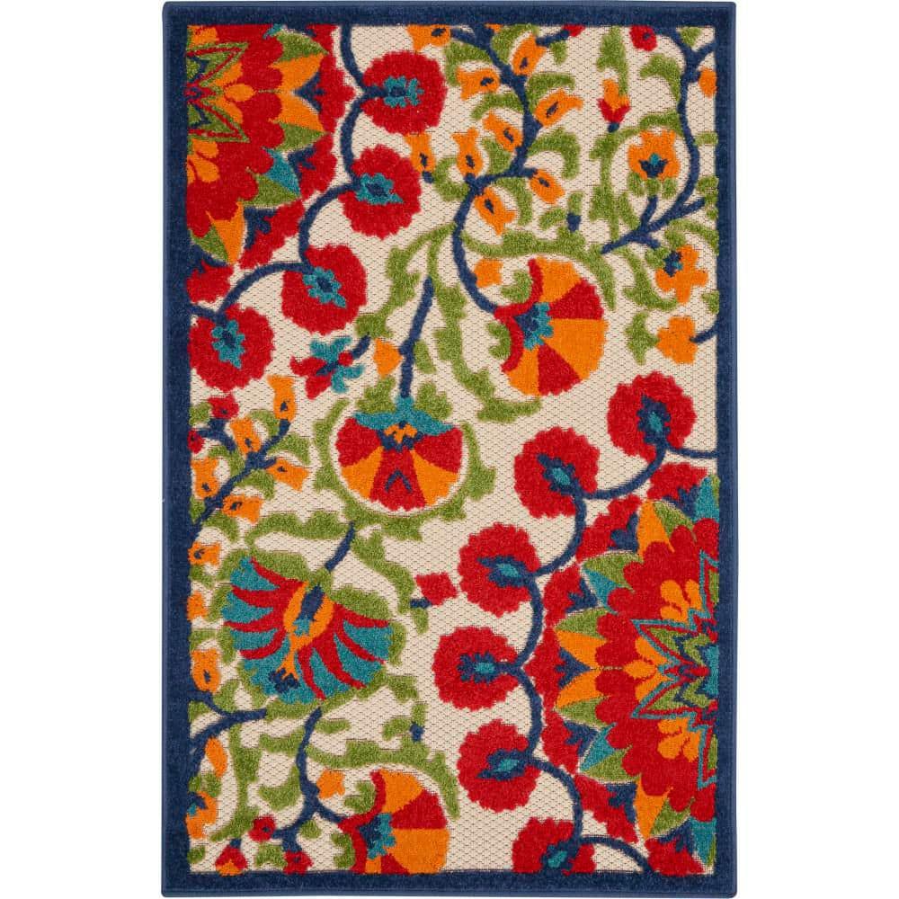 Nourison Aloha Red Multicolor 2 ft. x 3 ft. Floral Contemporary Area ...