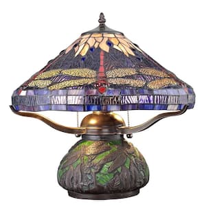 Tiffany Dragonfly 14 in. Bronze Table Lamp with Mosaic Base