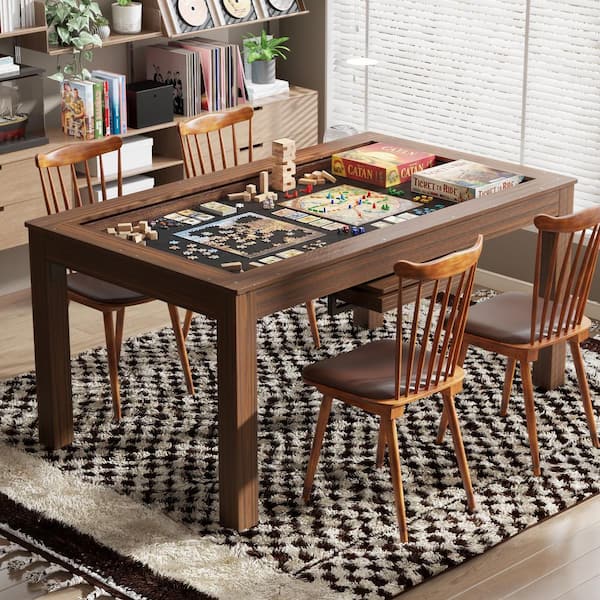 FUFU&GAGA 63 in. L Rectangel Brown Wood Grain Wooden Top Folding