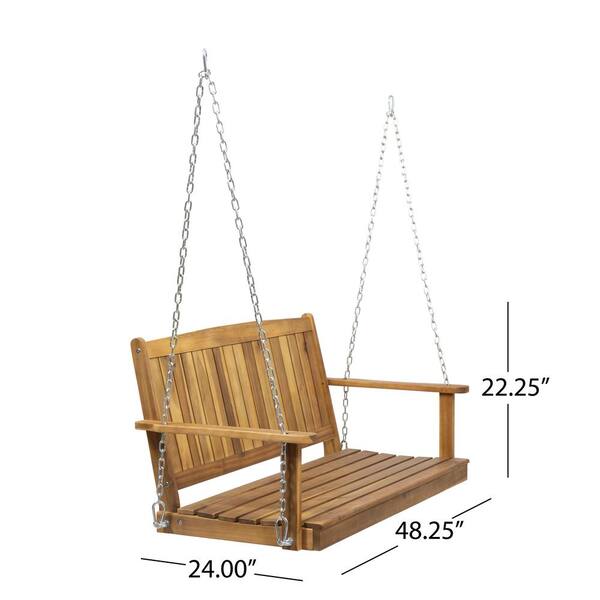 Teak Brown Wood Porch Swing, Wooden Front Porch Swing Afternoon